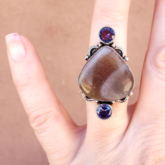 New Fluorite and Blue Topaz 925 Silver Ring. - Picture 4 of 15